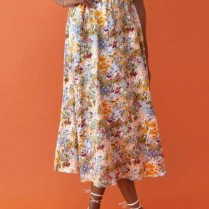 Reformation floral print linen midi skirt